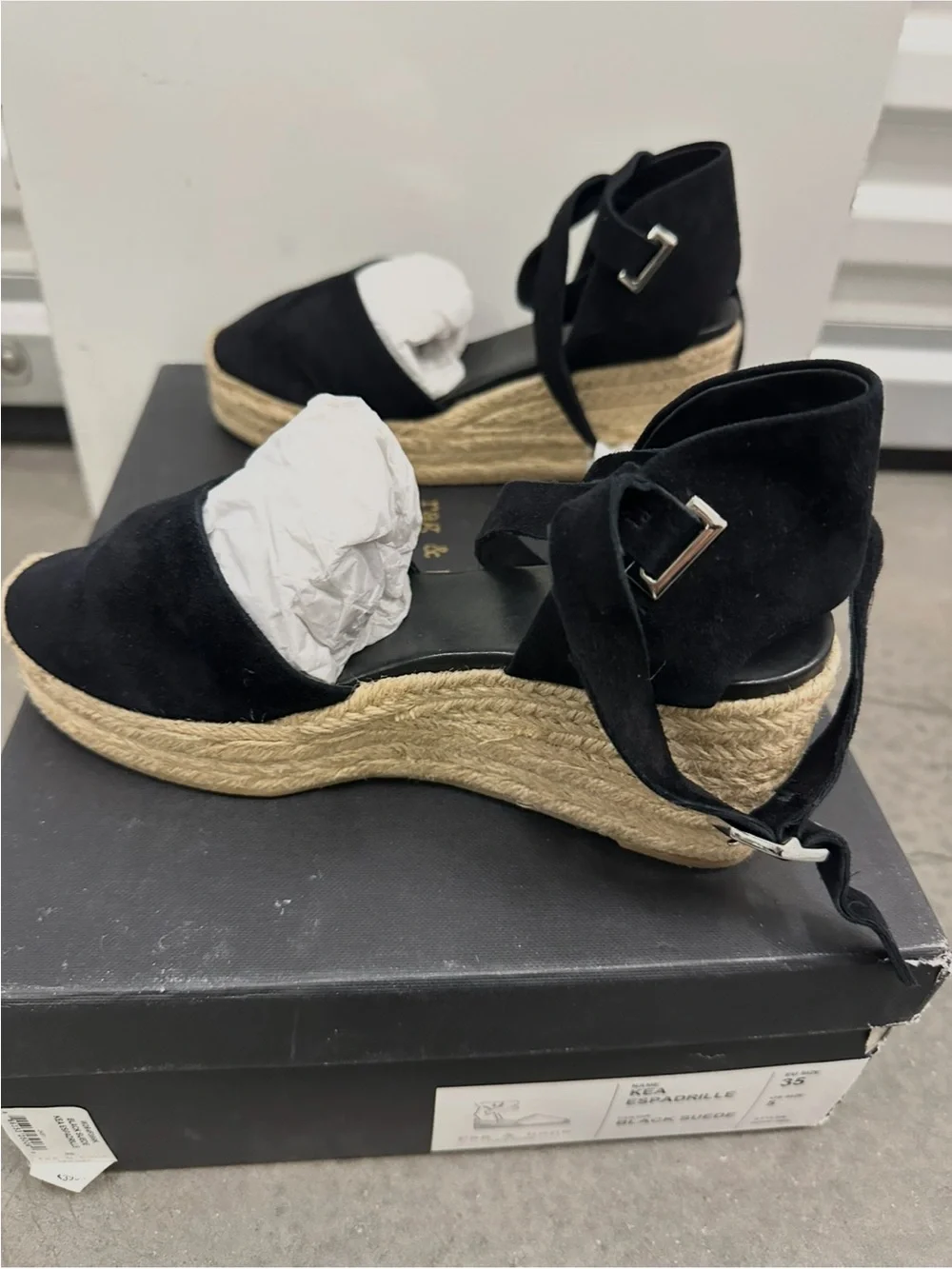 rag & bone Black Kea Espadrille Wedge Sandals with Ankle Wrap